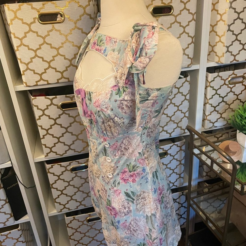 Kitten D' Amour Women's Floral Print Short Romper Blue/Pink Size small - Picture 7 of 10